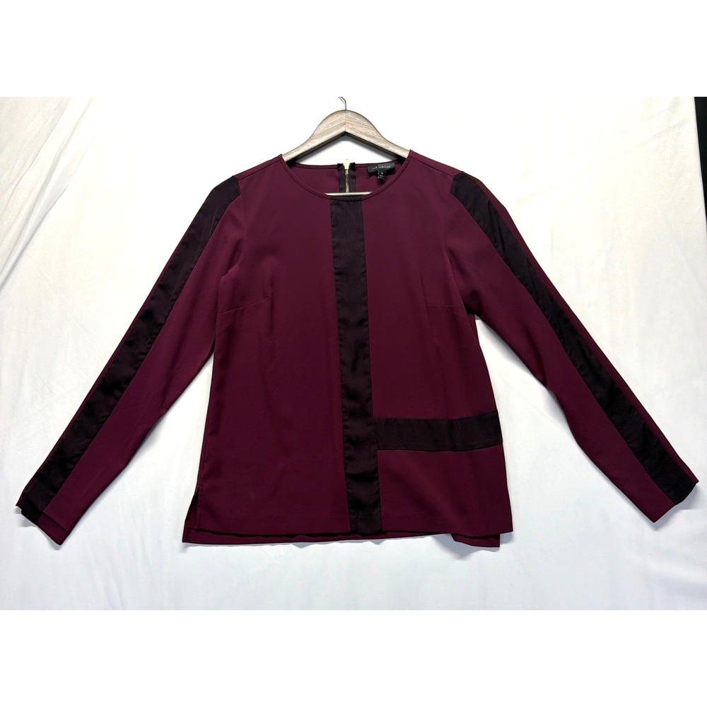 The Limited Blouse Top Womens XS Burgundy Classic Lightweight Side Slit Back Zip